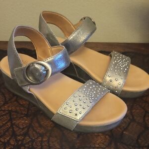 Elegant Silver Women's Sandals with Studded Straps